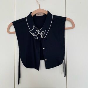 Miss Patina Love Cat Mock Shirt Collar Dickey Navy